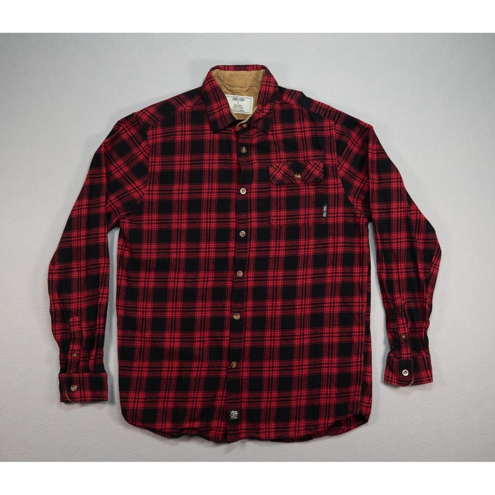 Yee Yee Red Black‎ Buffalo Plaid Flannel Shirt Mens L Cotton Pullover Workwear